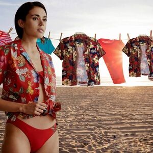 Vintage Floral Tropical Print Button Down Blouse